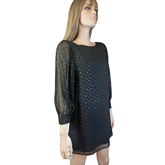 Lilly Pulitzer Silk Maisel Dress Silver Metallic Sparkle Dotted Blouson Sleeve - Picture 4 of 16